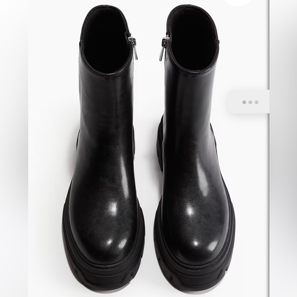 Black Chunky Leather Ankle Boots